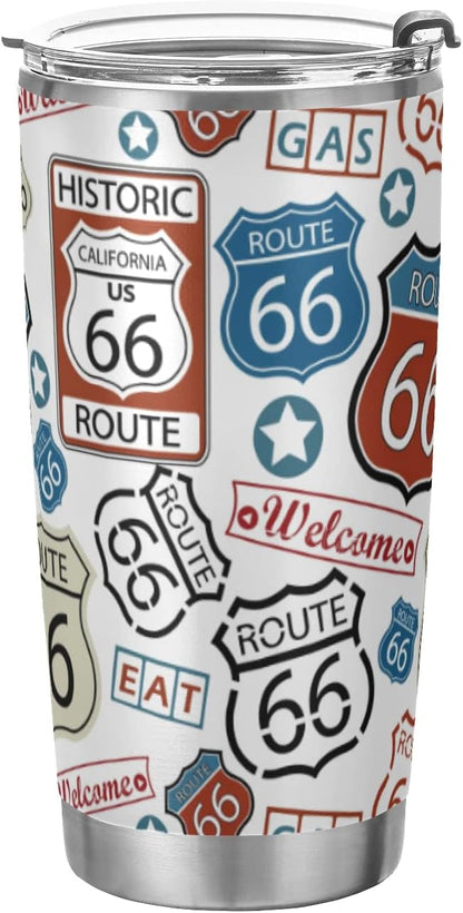 Tumbler Route 66 Cute Insulated Coffee Cup Beverage Container Travel Mug with Straw and Lid Double Wall Stainless Steel 20oz Holiday Gift