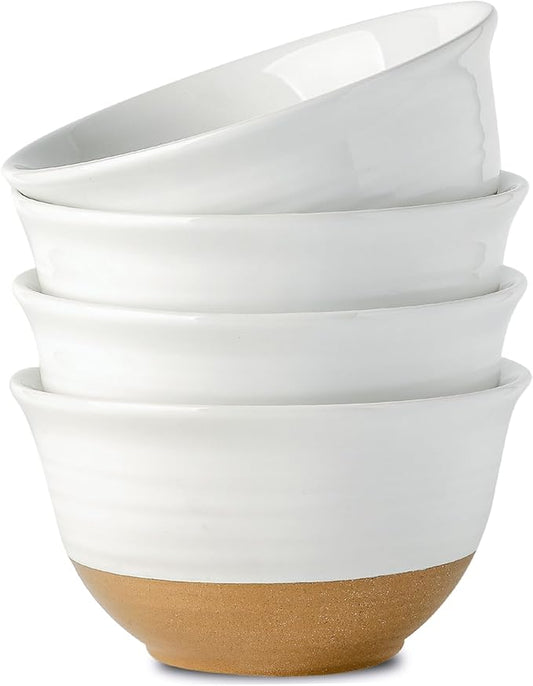 HASENSE Large Ceramic Soup Bowls Set of 4, 40 Oz 7 Inch White & Terracotta Stoneware Mixing Bowls, Farmhouse Bowls for Cereal, Salad, Pasta & Ramen, Dishwasher & Microwave Safe