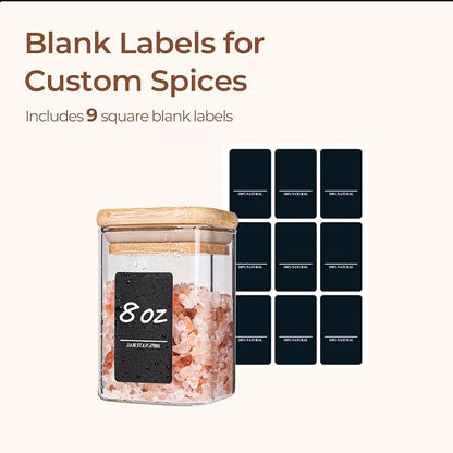 ComSaf 6Pcs 8oz Spice Jars with Label Trial Set, Glass Spice Jars with Bamboo Lids Supplementary Set, Seasoning Container Trial Pack, Perfect for Ktichen Starter