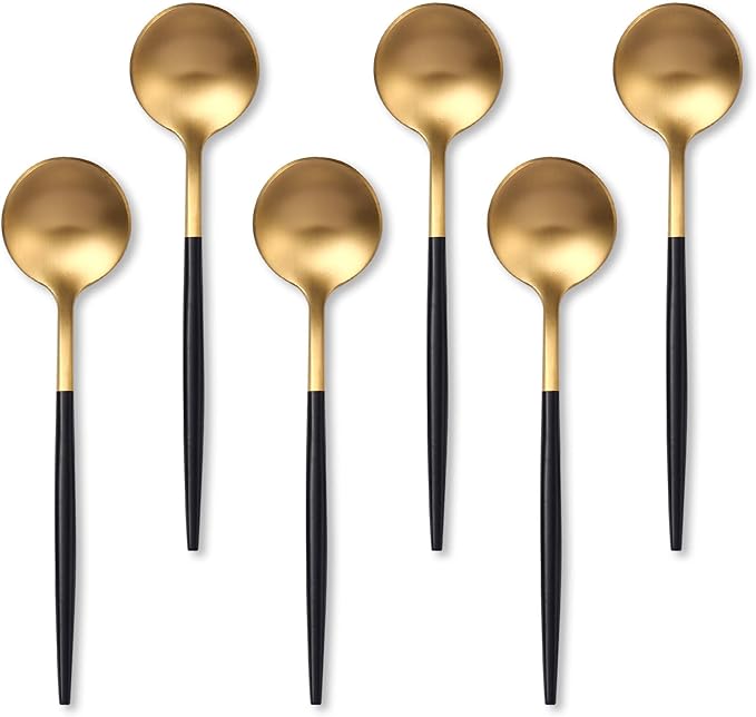 Lemeya Black Gold Coffee Spoons Set,Stainless Steel Teaspoons of 6,Espresso Spoons 5.11 inch,Demitasse Dessert Scoop,Small Tea Scoop Mini for Stirring,Matte Finish,Dishwasher Safe