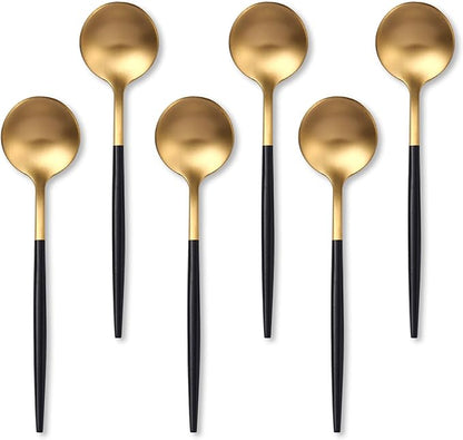 Lemeya Black Gold Coffee Spoons Set,Stainless Steel Teaspoons of 6,Espresso Spoons 5.11 inch,Demitasse Dessert Scoop,Small Tea Scoop Mini for Stirring,Matte Finish,Dishwasher Safe