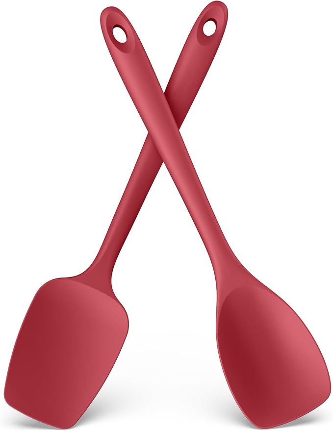 600ºF Heat Resistant Silicone Spoons: U-Taste Flexible Baking Spoon Spatula & Cooking Scoop Spoonula, Seamless Soft Kitchen Utensils for Serving, Scraping, Scooping in Non-Stick Cookware (Red)