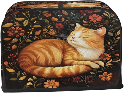 Animal Cat Toaster Cover 4 Slice Wide Slot Washable Toaster Covers | Flower Art Dust and Fingerprint Protection Bread Maker Covers for Kitchen Accessories Decor Bakeware Women Gift