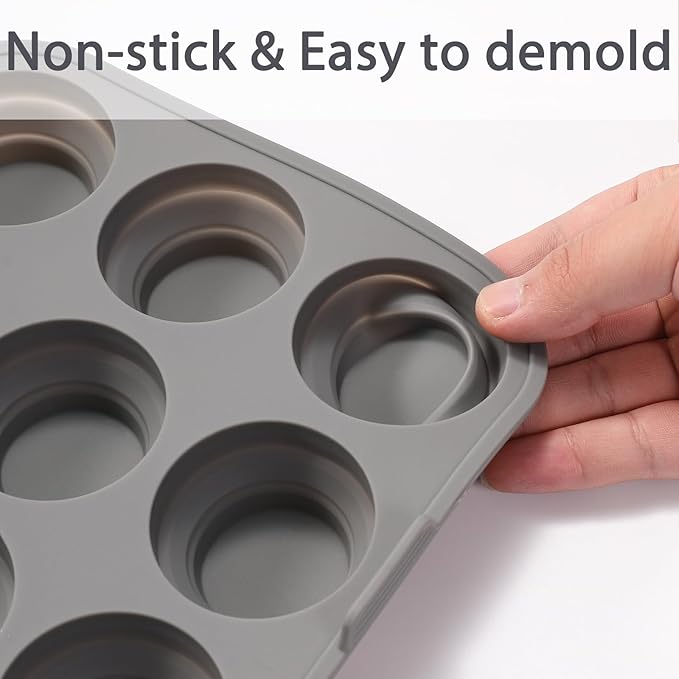9-Cavity Silicone Mold Pan for Tiered Mini Cakes, Set of 2, Non-Stick Collapsible Cupcake Baking Tray for Muffin, Grey
