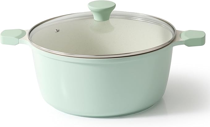 SENSARTE Ceramic Nonstick Stock Pot with Lid, 7 Quart Induction Cooking Pot with Tempered Glass Lid, Stew Pot for Soup and Oatmeal, Pasta Casserole, PFOA PFAS PTFE Free, Green