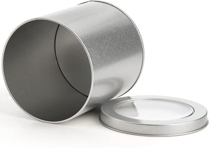 Tosnail 6 Pack Round Metal Tins Canister with Window Top Lid, 17 Oz Tin Can Box, Large Kitchen Tin Container for Loose Tea, Coffee, Candy, Spices - Silver