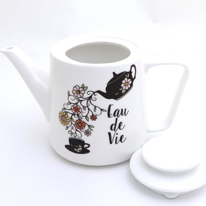 Eau de Vie teapot, large porcelain teapot with florals