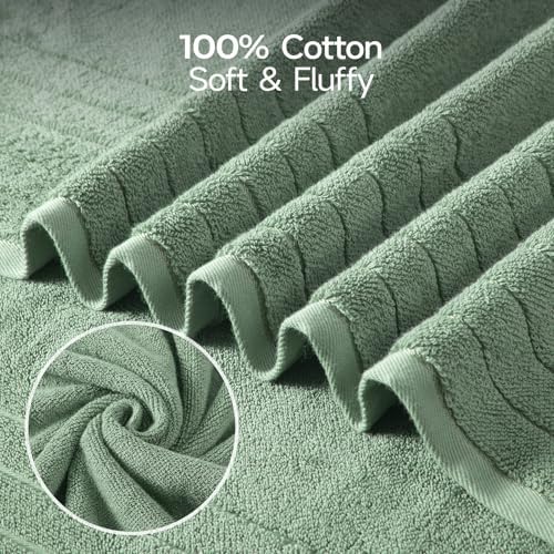 REDKISS 2 Pack Extra Large 35x70 Inch Cotton Bath Towels, Green