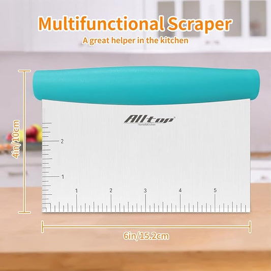 ALLTOP Bench Scraper & Chopper for Kitchen - Ideal Baking Essential Utensil,Stainless Steel Pastry/Dough/Food Cutter Tool for Cake Pizza Bread,Cooking - 1 Pack,Blue