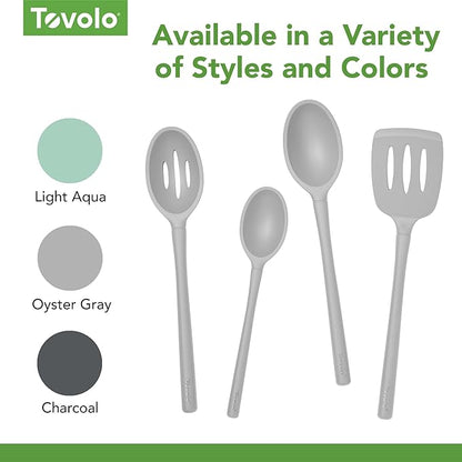 Tovolo Flex Core Silicone Deep Spoon for Cooking Mixing Baking Serving, Dishwasher Safe BPA Free All Silicone Kitchen Spoon Heat Resistant Nonstick Safe Serving Spoon, Oyster Gray