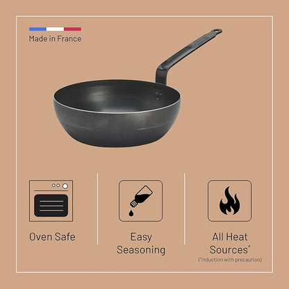 de Buyer - Blue Carbon Steel Fry Pan 2mm Thick - 11” Diameter, 7.7” Cooking Surface - Oven Safe - Naturally Non-Stick Finish - Made in France