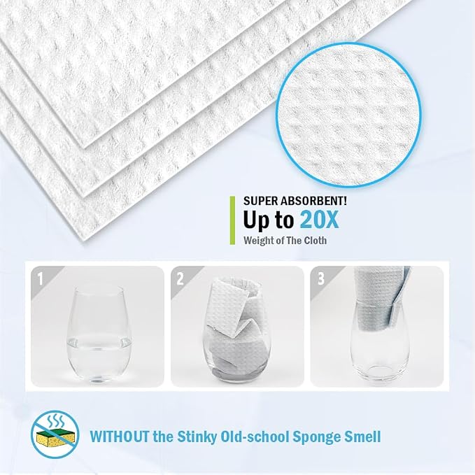 AIDEA Swedish Dishcloths for Kitchen, 10PK, White, Absorbent Sponge Dish Cloth, Dishcloths for Washing Dishes, Reusable Paper Towels Dish Cloths, Swedish Towels for Home, Kitchen, Glass, 7" x 6"