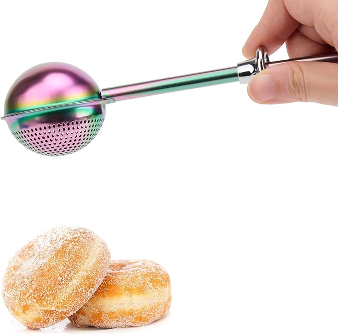 HULISEN Flour Duster for Baking, One-Handed Operation, 304 Stainless Steel Powdered Sugar Shaker Duster, Pick Up and Dust Flour Sifter, Gift Package, Rainbow