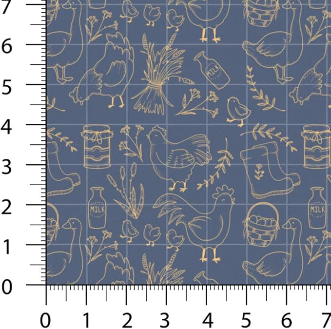 Farm Patchwork Fabric Panel 100x155 cm – 100% Cotton Satin, 6 Coordinated Chicken & Rooster Prints on One Continuous Sheet for Quilting, Sewing & DIY Crafts (Rustic Farm Mix, 6pcs 50x50cm)