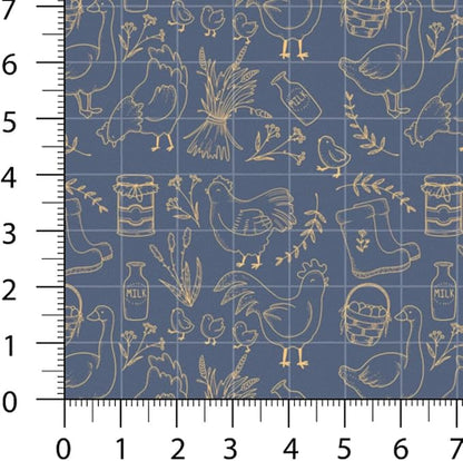 Farm Patchwork Fabric Panel 100x155 cm – 100% Cotton Satin, 6 Coordinated Chicken & Rooster Prints on One Continuous Sheet for Quilting, Sewing & DIY Crafts (Rustic Farm Mix, 6pcs 50x50cm)