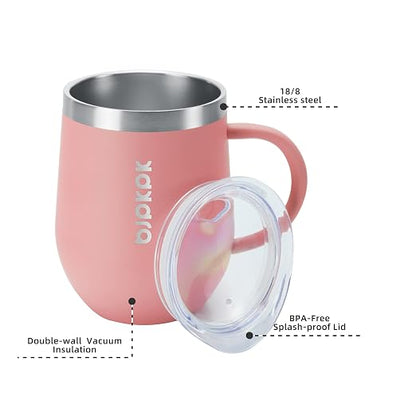 BJPKPK 2 pcs Insulated Coffee Mug, 12 oz Stainless Steel Insulated Coffee Tumbler with Lid for Hot Drinks & Cold Drinks-Light Pink