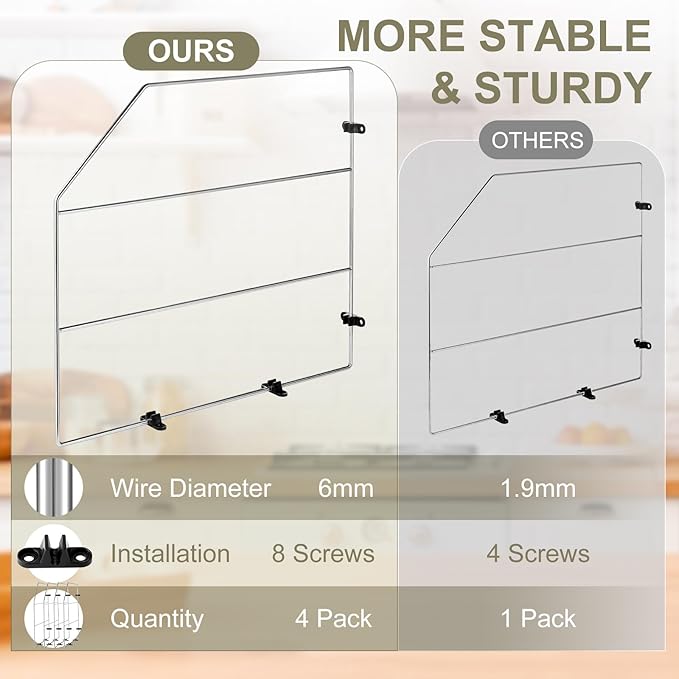 Blulu 4 Pcs Baking Sheet Organizer 18" x 20" Tray Dividers for Cabinets Kitchen Cabinet Dividers Vertical for Baking Sheets Chrome Pan Rack Storage Wires for Kitchen Cupboards(silver)
