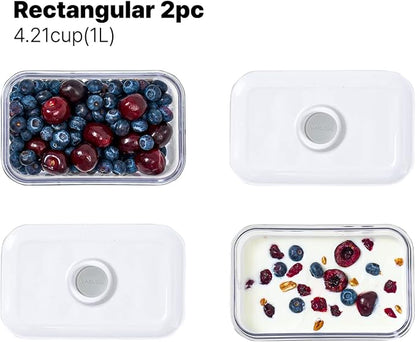 VAKUEN Premium Airtight Food Storage Containers, Rectangular 2PC(1.06qt), Smart One-Click Seal Lid, No Hinges, Patented Double Silicone Lining, 100% Leak Proof, BPA-FREE, Dishwasher, Microwave Safe