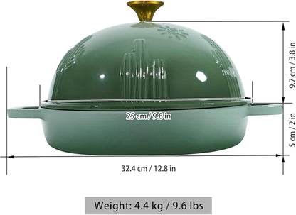 Flavehc Bread Oven Cast Iron Bread Dutch Oven with Cloche Lid for Bread Baking Green Enameled Cast Iron Bread Oven with Dome Lid for Sourdough, 9.8 Inches