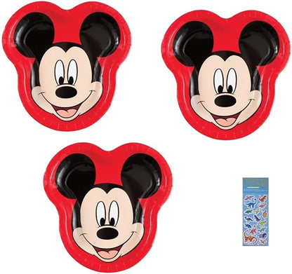Unique Disney Mickey Mouse Birthday Party Supplies Bundle includes 24 Mickey Head Shaped Paper Plates 9 3/4"