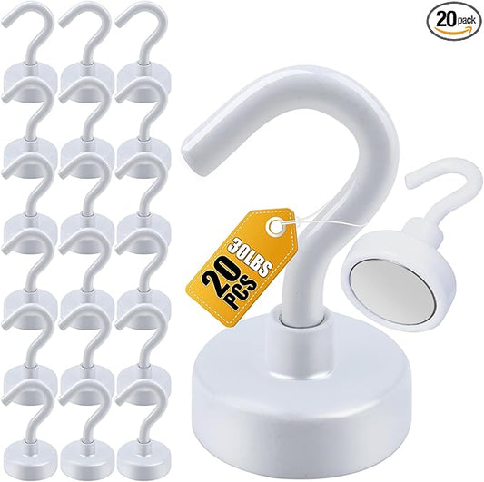 DIYMAG Magnetic Hooks, 30Lbs Strong Heavy Duty Cruise Magnet S-Hook for Classroom, Fridge, Hanging, Cabins, Grill, Kitchen, Garage, Workplace and Office Etc, (20 Pack-White)