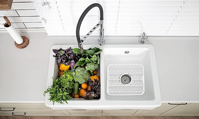 DecorRack White Sink Protectors for Kitchen, Plastic 12" x 11" Dish Rack, Protect Sink from Stains, Damage, Scratches, Dishwasher Safe Grid Mat for Kitchen (White)