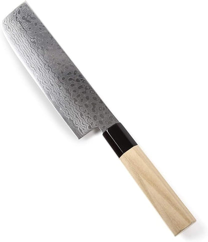 Japanese Vegetable Knife Damascus ZA18 69 Layer Octagonal Magnolia Wood Handle, Nakiri 6.3-inch (160mm)