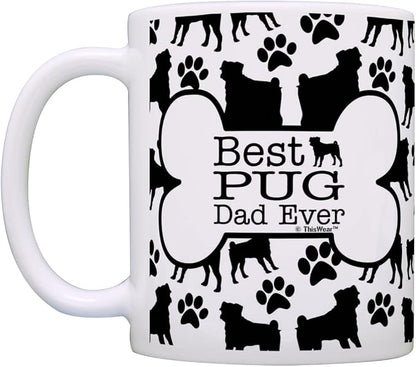 ThisWear Dog Owner Gifts Best Pug Dad Ever Paw Pattern Gift 11oz Ceramic Coffee Mug with Handle