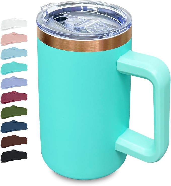 20 oz Insulated Coffee Mug with Lid, Stainless Steel Coffee Tumbler Bulk, Double Wall Vacuum Travel Mug with Handle, Leakproof Powder Coated Coffee Cups for Hot and Cold Drinks (Mint Green,1 pack)