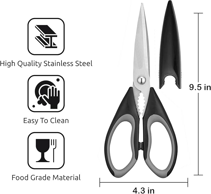 Kitchen Scissors All Purpose 3 Pack - Heavy Duty Stainless Steel Cooking Shears for Cutting Meat, Food, Fish, Poultry Multipurpose Sharp Sissors for Dishwasher Safe, with Blade Guards