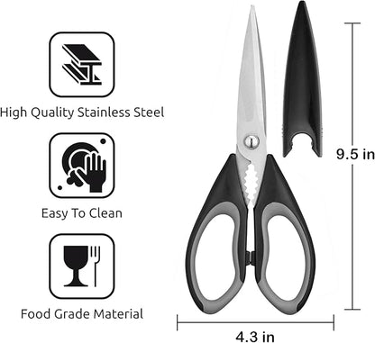 Kitchen Scissors All Purpose 3 Pack - Heavy Duty Stainless Steel Cooking Shears for Cutting Meat, Food, Fish, Poultry Multipurpose Sharp Sissors for Dishwasher Safe, with Blade Guards