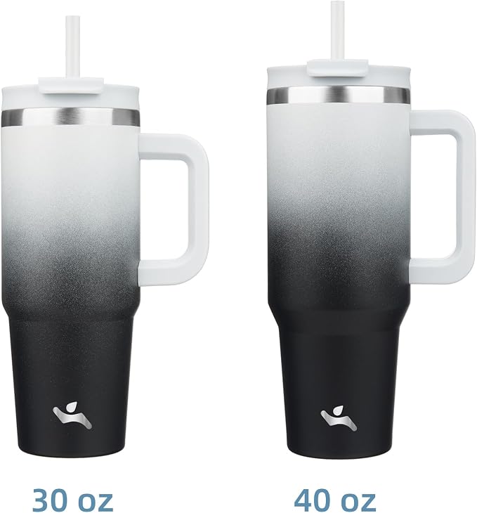 Konokyo 40 oz Tumbler with Handle and 2 Straws,2 in 1 Lid Insulated Water Bottle Stainless Steel Travel Coffee Mug,Day Night
