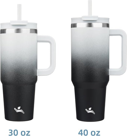 Konokyo 40 oz Tumbler with Handle and 2 Straws,2 in 1 Lid Insulated Water Bottle Stainless Steel Travel Coffee Mug,Day Night