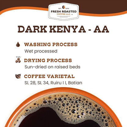 Fresh Roasted Coffee, Dark Kenya AA Drip Ground Coffee, Dark Roast, Kosher, 12 oz