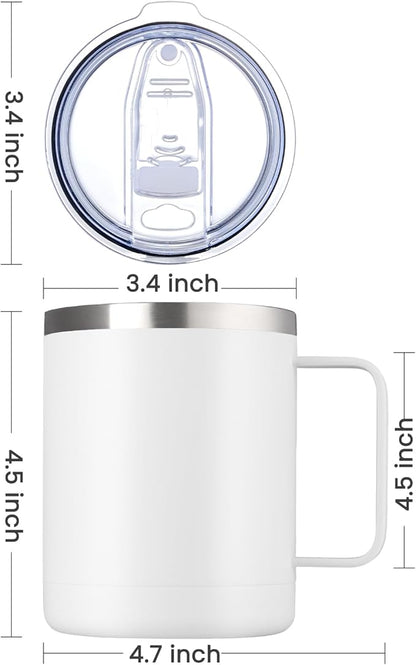 MEWAY 12oz Coffee Mug With Handle 8 Pack Bulk,Stainless Steel Insulated Travel Tumblers With Sliding Lid,Double Wall Vacuum Camping Cup for Hot & Cold Drinks Tea (Multicolor,Set of 8)
