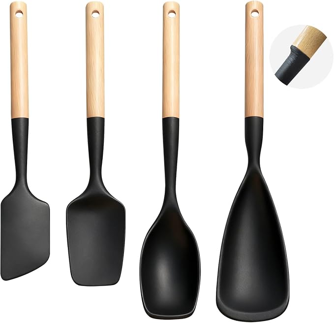 Spatula Spoon, 4 Pack Cooking Spoons for Nonstick Cookware, Multifunction Spatulas for Mixing, Scoop, Scrape and Spreading (Style 1)