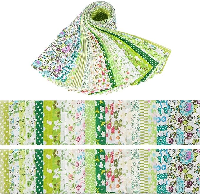 40 Pcs Jelly Roll Fabric Strips for Quilting Sewing-2.6 Inch Precut Cotton Floral Strips Bundles, Perfect Quilting Fabric for Sewing Grass Green
