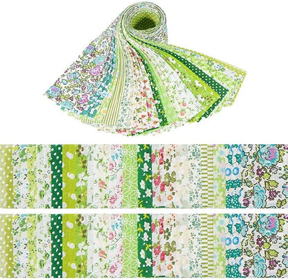 40 Pcs Jelly Roll Fabric Strips for Quilting Sewing-2.6 Inch Precut Cotton Floral Strips Bundles, Perfect Quilting Fabric for Sewing Grass Green