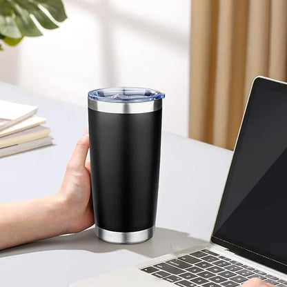 20oz Tumbler with Lid Double Wall Vacuum Insulated Travel Coffee Mug Stainless Steel Thermal Cup Powder Coated Sturdy Coffee Tumbler for Hot and Cold Beverage (Black,1)