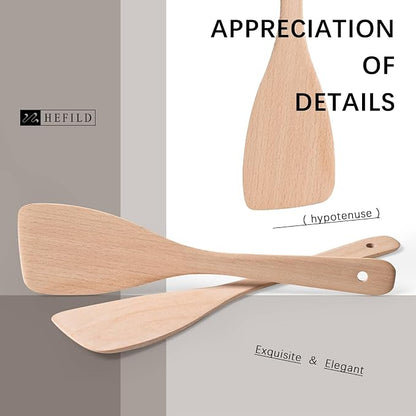 2PCS Wooden Spatulas for Cooking,12.8inch Uncoated Beech Wood Turners for Frying,Non-Scratch Wood Bevel Spurtle for Pan & Wok,Wooden Cooking Utensils for Non Stick Cookware,Long Handle Scraper