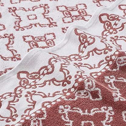 Modern Threads Charlize 6-Piece 100% Cotton Towel Set – Reversible Yarn Dyed Jacquard & Solid – Includes 2 Bath Towels, 2 Hand Towels, 2 Washcloths – Absorbent, Quick Dry, Soft & Durable – Clay