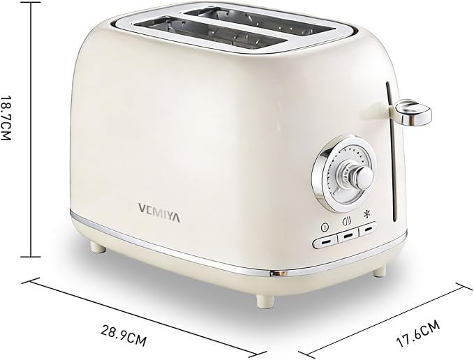 2 Slice Toaster, Retro Stainless Steel Toaster with Wide Slots, 6 Browning Settings & High Lift, Premium Glossy Finish, Removable Crumb Tray, Compact Modern Toast Maker for (Ivory White)