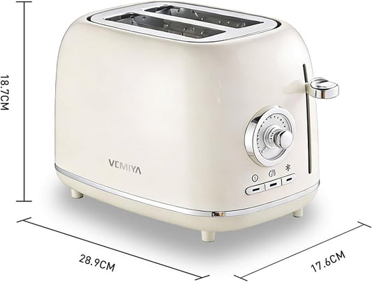 2 Slice Toaster, Retro Stainless Steel Toaster with Wide Slots, 6 Browning Settings & High Lift, Premium Glossy Finish, Removable Crumb Tray, Compact Modern Toast Maker for (Ivory White)