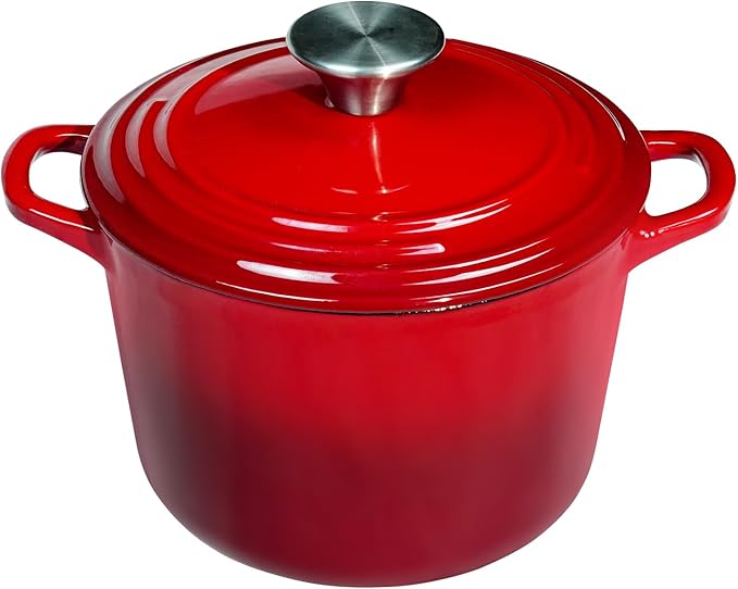 Flavehc Dutch Oven Pot with Lid 2.8 Qt Cast Iron Dutch Oven for Bread Baking, Red Enameled Cast Iron Soup Pot, Small Deep Dutch Oven for Soup, Stews & Small Family Meals