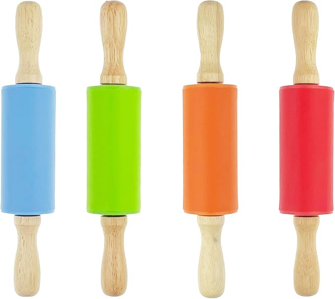 4 Pack Mini Small Rolling Pin 9 Inch Kids Rolling Pin Wooden Handle for Home Kitchen