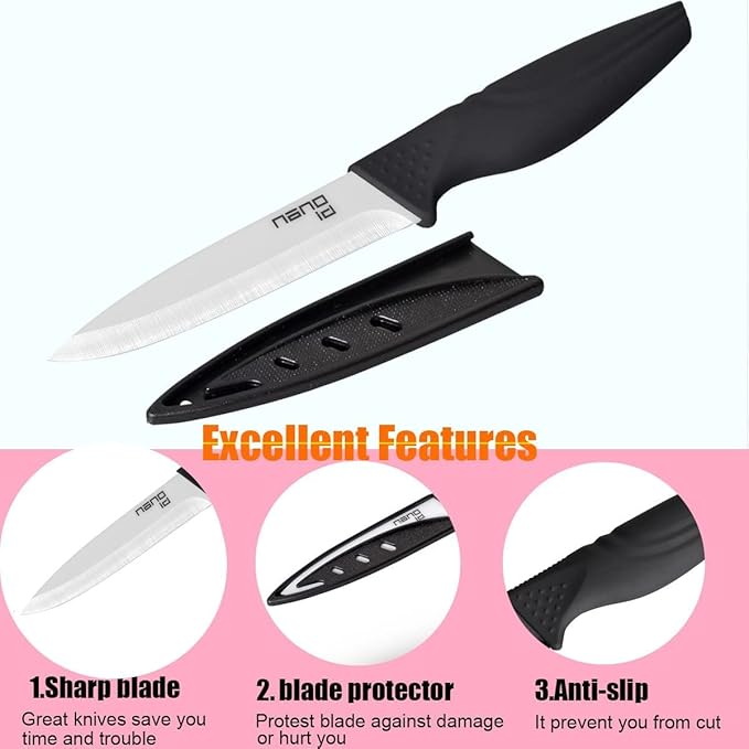 Steak Knives set of 6, Nano ID Ceramic Stake Knife Sharp Ceramic Knife Perfect Festival Present (black)