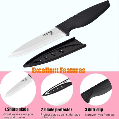 Steak Knives set of 6, Nano ID Ceramic Stake Knife Sharp Ceramic Knife Perfect Festival Present (black)