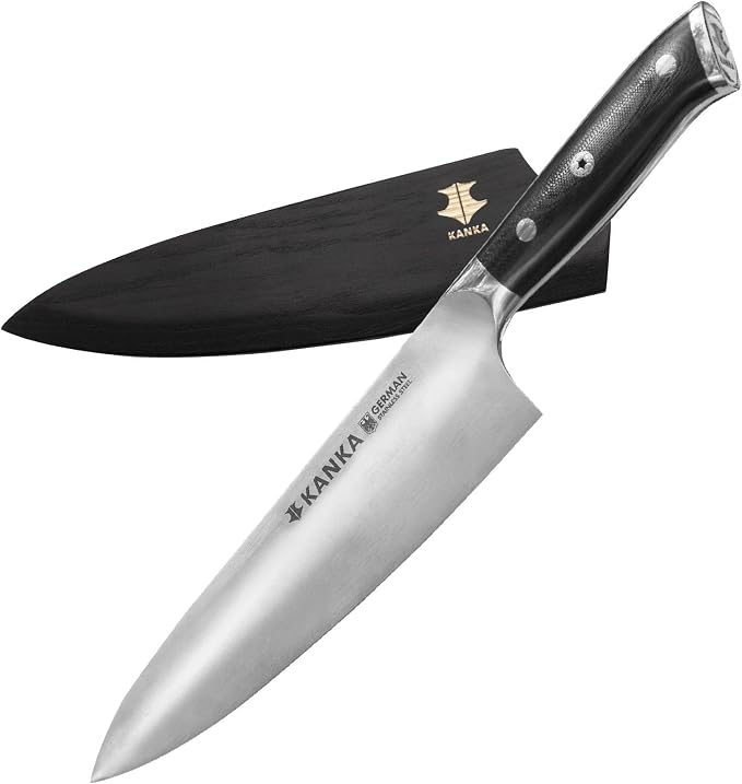 KANKA Professional 8 inch Chef Knife – High Grade 1.4116 Stainless Steel, Ultra-Premium G-10 Fiberglass Handle, Premium Wood Sheath Included – Essential Kitchen Knife for Chefs