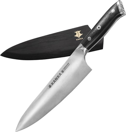 KANKA Professional 8 inch Chef Knife – High Grade 1.4116 Stainless Steel, Ultra-Premium G-10 Fiberglass Handle, Premium Wood Sheath Included – Essential Kitchen Knife for Chefs