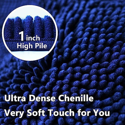 BOANKODU Bathroom Rugs Sets 2 Piece, Absorbent Bath Mat for Bathroom Very Soft Chenille Non-Slip, 32x20 + 20x20 Inch U Shape Bathroom Mat, Machine Washable Bath Rugs (Navy Blue)